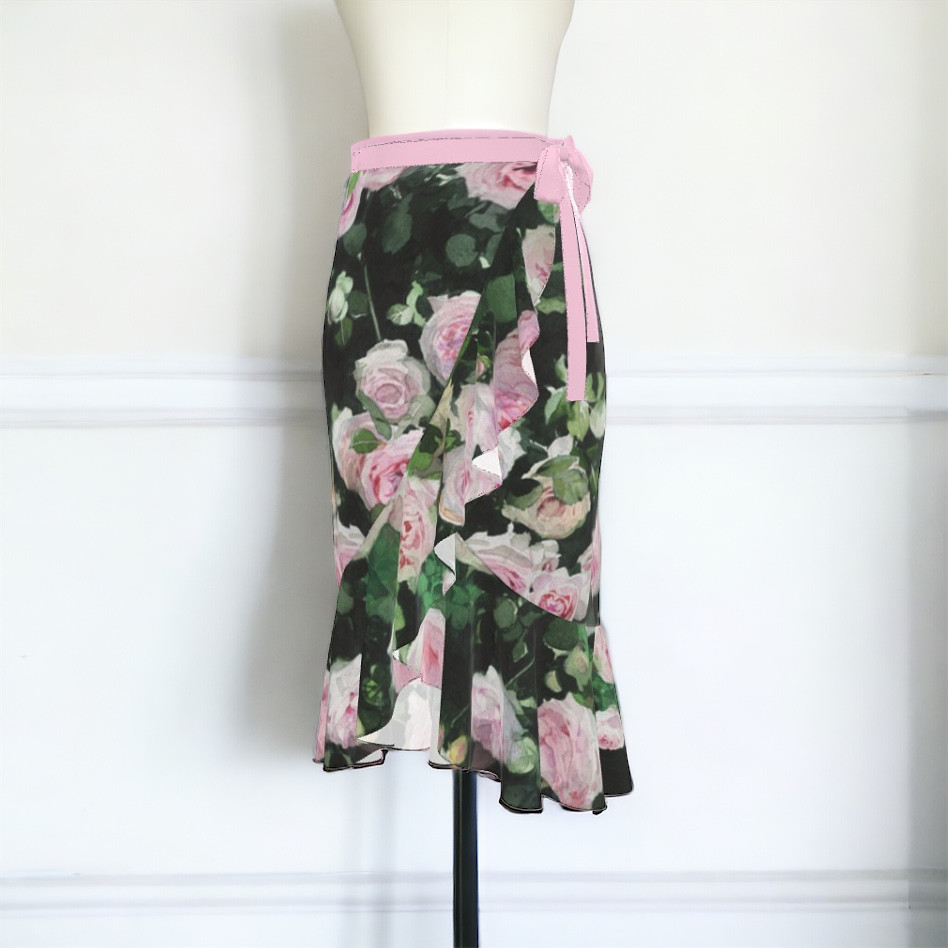 【受注生産】XXS〜XXL　薔薇のフラウンススカートリボンピンク　ピェール・ドゥ・ロンサール