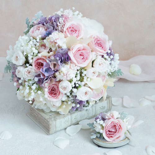 ピンクパープルのボリュームラウンドブーケ＊ウェディングブーケ