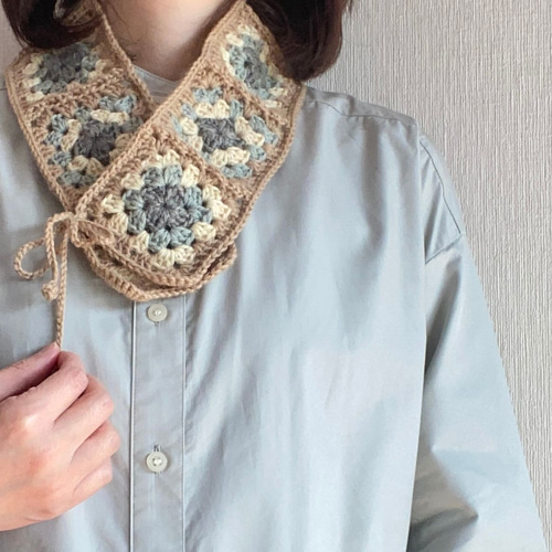 手編み 北欧ペールカラー＊3WAY♢ミニマフラー・大人のつけ襟