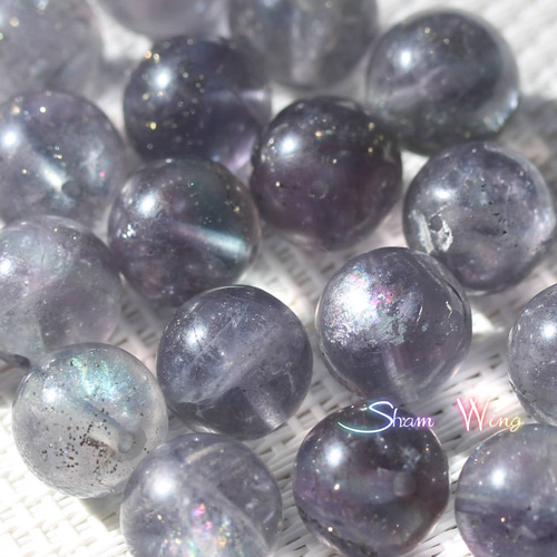 天然石✿希少 虹入り大粒パイライトインフローライト ラウンド約11.5～11.7mm☆2粒 銀河 天然石 天然石【素材屋】Sham Wing  通販｜Creema(クリーマ) 15456453