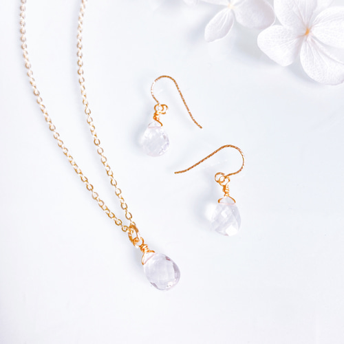 4月誕生石》桜色モルガナイトのしずく一粒14kgfネックレス 春色淡色