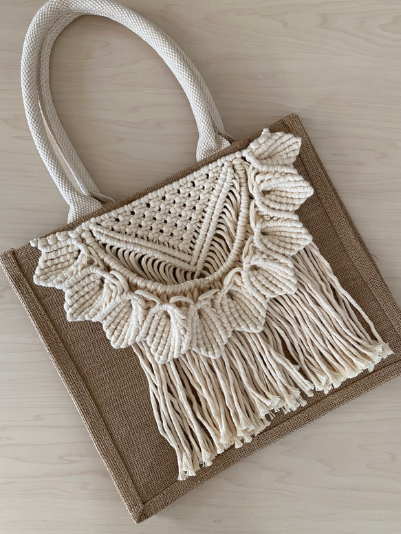 マクラメジュートバッグ♡生成M エコバッグ・サブバッグ yuriyaman  