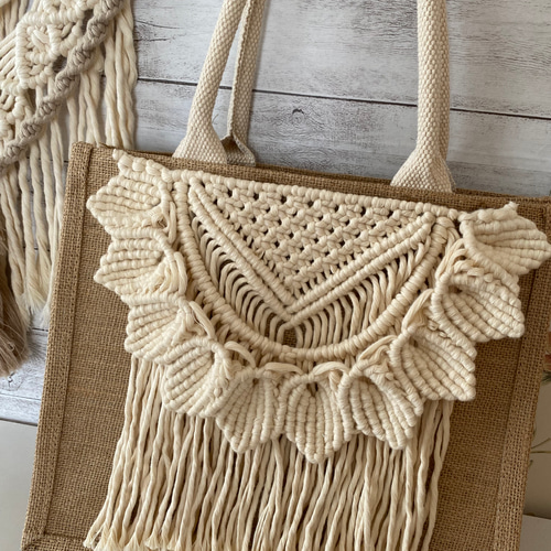 マクラメジュートバッグ♡生成M エコバッグ・サブバッグ yuriyaman  