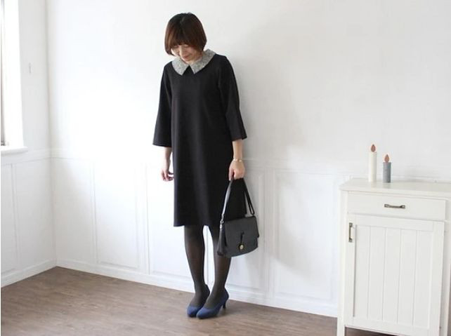 【Ｓサイズ】衿リバティ　ワンピース　黒　affetto ハンドメイド