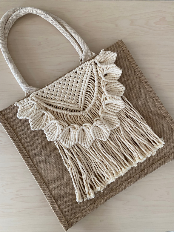マクラメジュートバッグ♡生成L エコバッグ・サブバッグ yuriyaman  