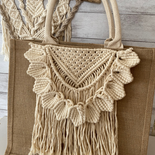 マクラメジュートバッグ♡生成L エコバッグ・サブバッグ yuriyaman  