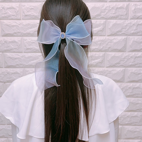 一番目立つ！くすみ パステルハンドメイド リボン 1個 ヘアゴム 大きい