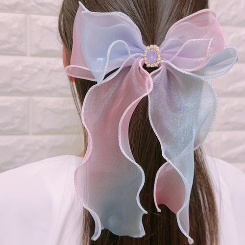 一番目立つ！くすみ パステルハンドメイド リボン 1個 ヘアゴム 大きい