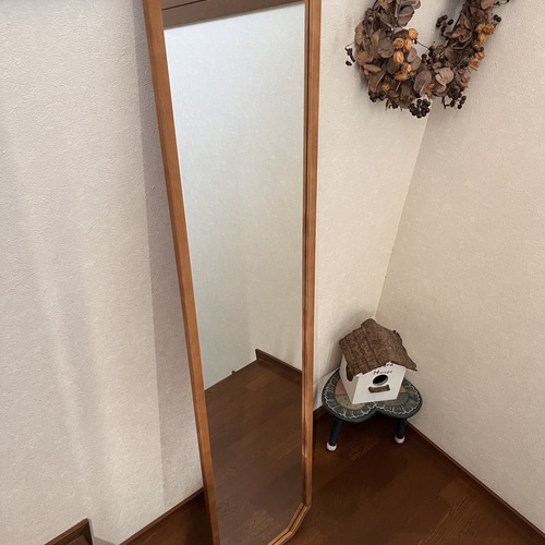 日本製】全身鏡 八角縦長ミラー アンティーク調ミラー