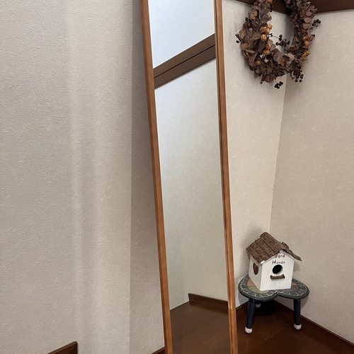 日本製】全身鏡 八角縦長ミラー アンティーク調ミラー