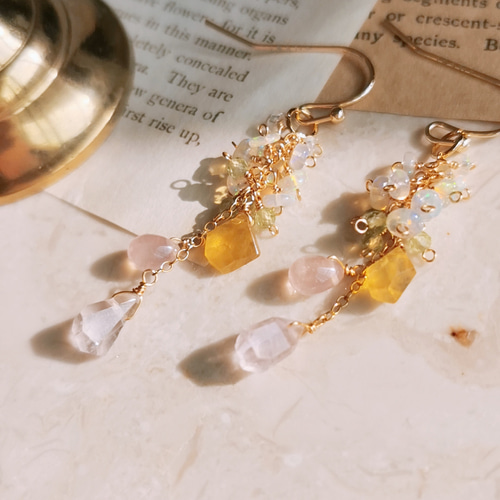 ♢春カラー♢サファイア モルガナイト 14kgfピアス/イヤリング