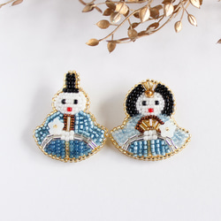 ◯受注製作品◯ 藍ビーズのおひなさま ブローチセット【ビーズ刺繍