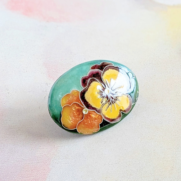 一点限定｜パンジー｜スミレの花【有線・銀張七宝、ブローチ】109