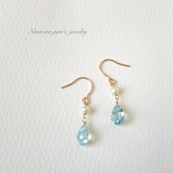 14kgf skyblue topaz × pearl pierce 3枚目の画像