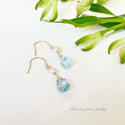 14kgf skyblue topaz × pearl pierce 4枚目の画像