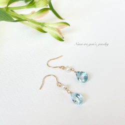 14kgf skyblue topaz × pearl pierce 1枚目の画像