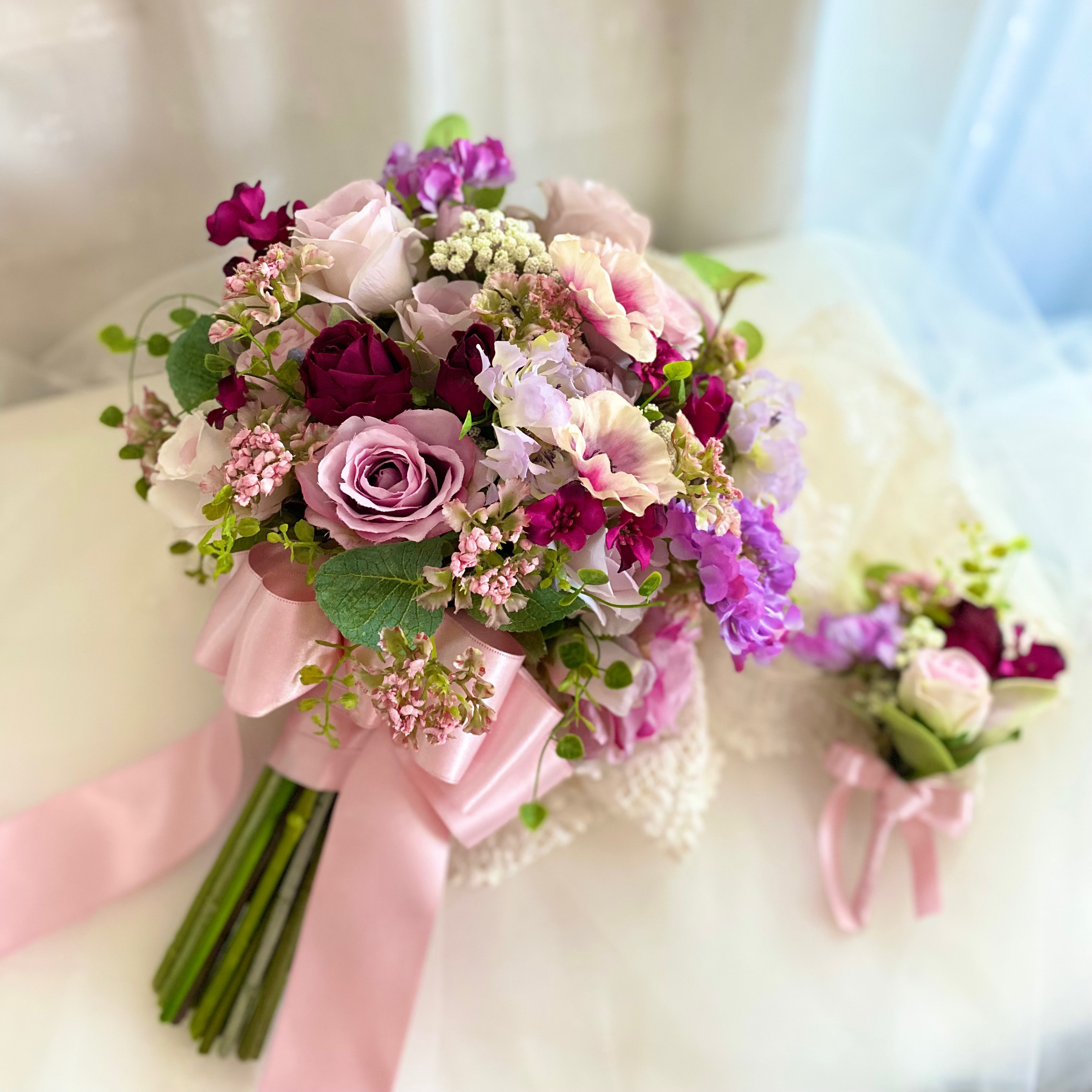 薔薇のナチュラルブーケ＆ブートニア ウェディングブーケ Ω 