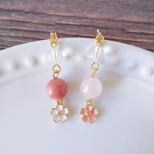 桜と天然石のラッキーチャーム【ピンク】/アクセサリー/ローズクォーツ