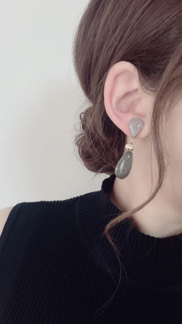 Color shizuku × marble drop pierce/earring(Beige) [cc] 2枚目の画像
