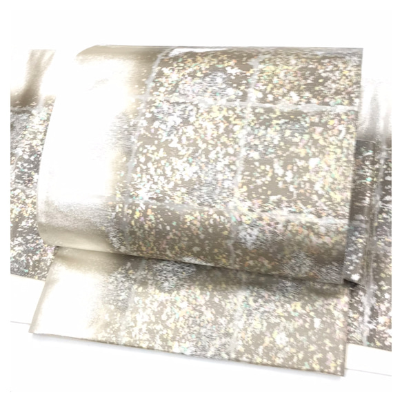美品 正絹 シルバー 引箔 薄手 袋帯 二重太鼓 作り帯 二部式 中古品  