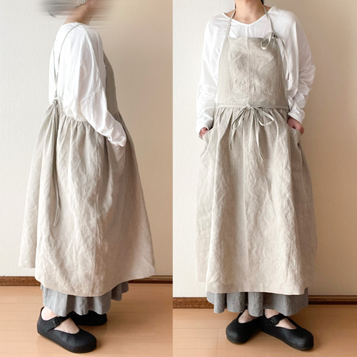 受注】数量限定☆3wayギャザーエプロン/リネン 母の日 エプロン ∞m.m  