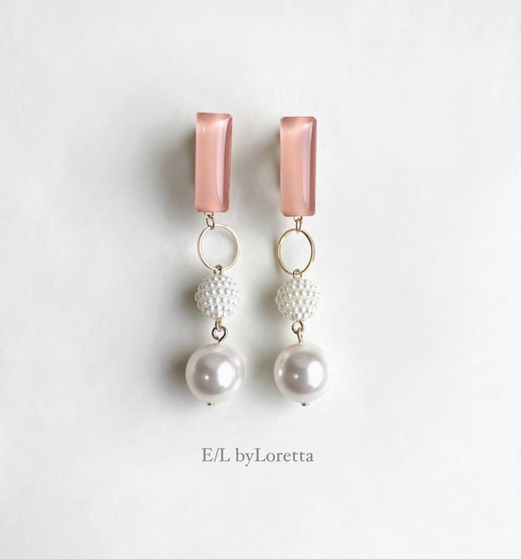 Color stick × w pearl pierce/earring(Peach Pink) [cc] 1枚目の画像