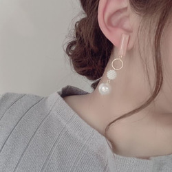 Color stick × w pearl pierce/earring(Peach Pink) [cc] 2枚目の画像