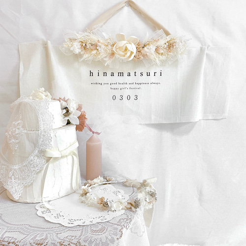 【Sold】ホワイトスワッグ 造花　リボン　レース Sold】ホワイトスワッグ 造花リボンレース