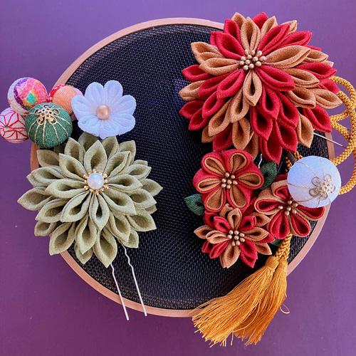 つまみ細工 髪飾り ちりめん玉 七五三 成人式 卒業式 かんざし 成人式、卒業式、七五三、浴衣、和装、髪飾り、つまみ細工髪飾り