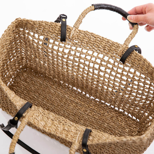 天然素材 かご編みトートバッグ ホワイト レザー 編み トート バッグ 革 カゴ バッグ | Baginning
