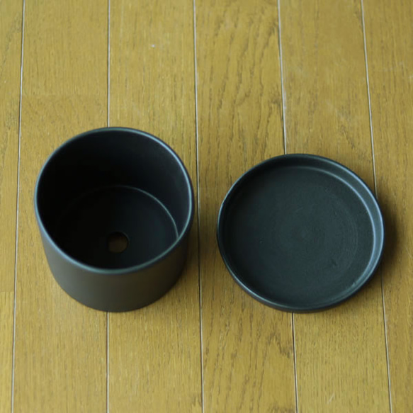 黒色の陶器の植木鉢 (セミマット) (ずんどうタイプ) 5枚目の画像