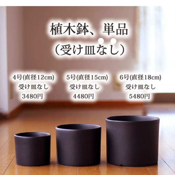 黒色の陶器の植木鉢 (セミマット) (ずんどうタイプ) 8枚目の画像
