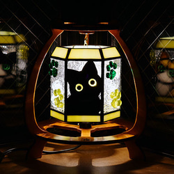ステンドグラス・3本足木枠の6面猫ランプ 673 8枚目の画像