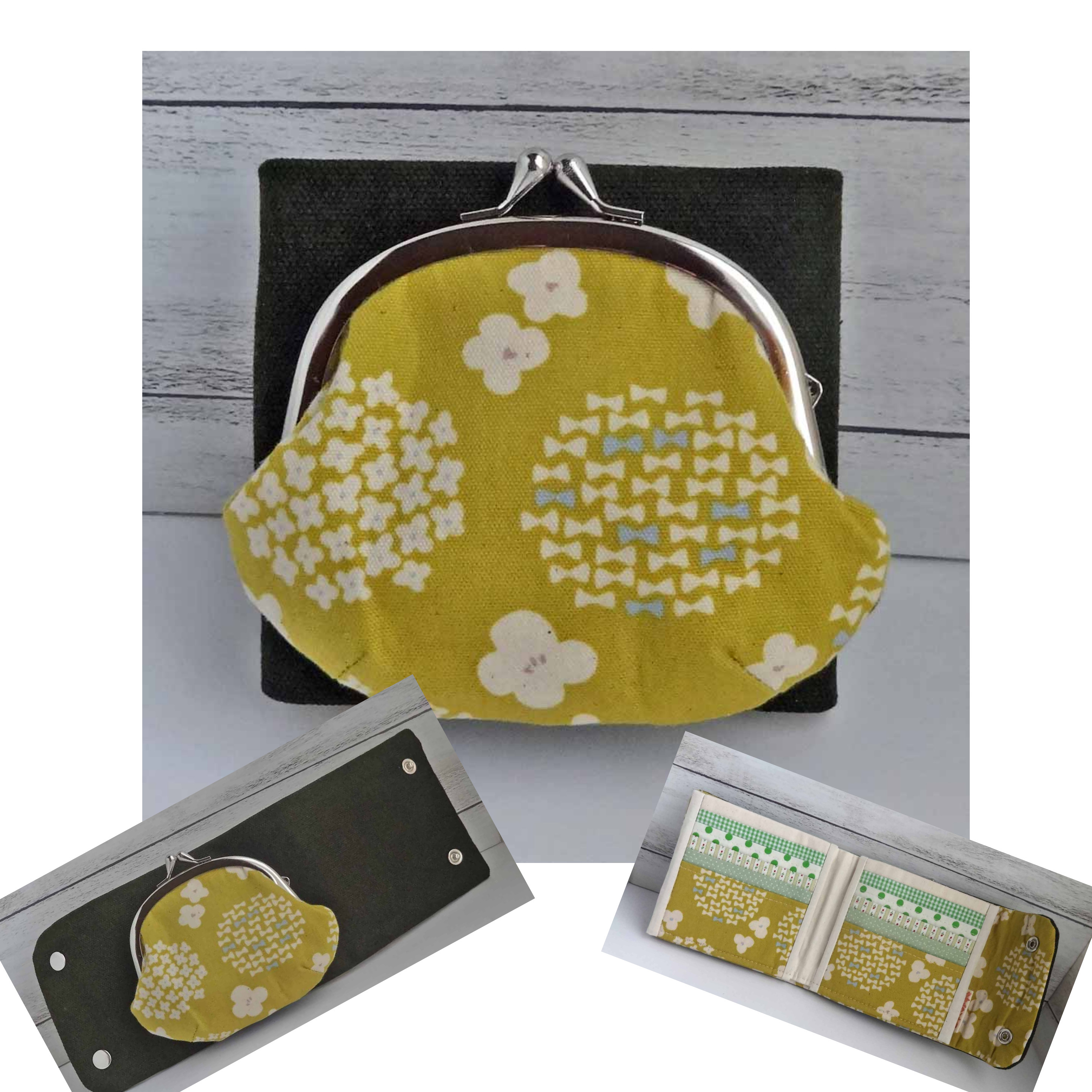 がま口付き折り財布　あじさい　レモングラス色