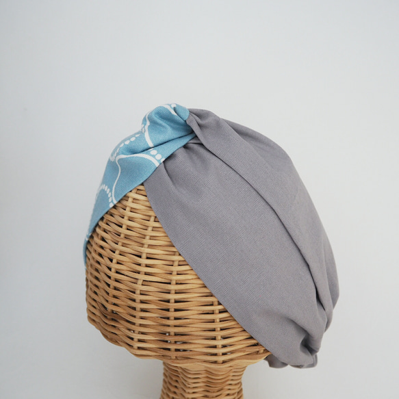 頭巾（結）☆圓點淺藍色×淺灰色 第6張的照片