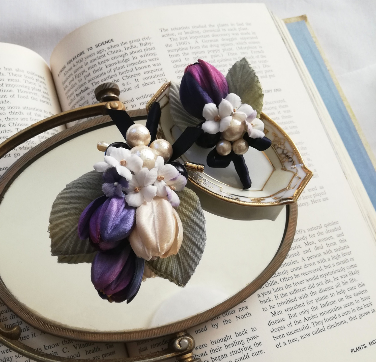 染め花・チューリップと紫陽花の親子ペアコサージュ／入学式・卒業式・入園式・卒園式、春の装いにお勧め