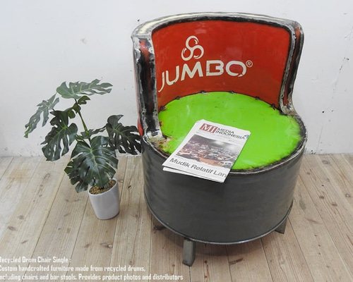 ドラム缶リメイクチェア⑧ ドラム缶をリメイクしたシングルチェア H スチール椅子 リメイク家具
