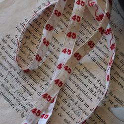 フランス 1m アンティークナンバーテープ 赤刺繍 D111 2枚目の画像