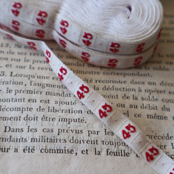 フランス 1m アンティークナンバーテープ 赤刺繍 D111 6枚目の画像