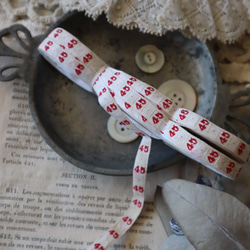 フランス 1m アンティークナンバーテープ 赤刺繍 D111 4枚目の画像
