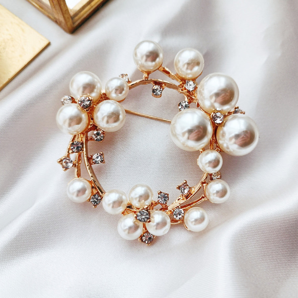 ブローチ パール 小枝 リース ラウンド サークル フォーマル