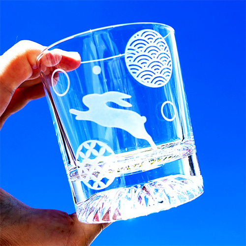 名入れ可能 ロックグラス 和風 ウサギ 和柄 お酒 焼酎 ウィスキー 酒器