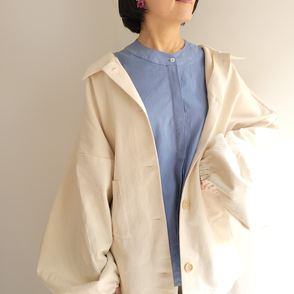 【即納】上品なリネンレーヨンのバルーン袖シャツ シンプルカジュアルオフィスにも 10枚目の画像