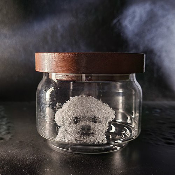 【寵物紀念】 客製玻璃雕 |小 | 可攜 寵物骨灰罐 客定手工肖像/刻字 第3張的照片