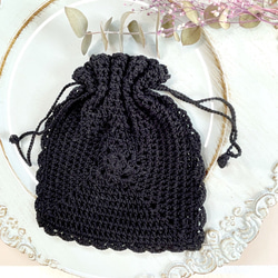2種から選べる★white＆black鍵編みsimple巾着袋 3枚目の画像