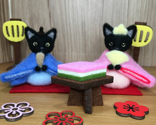 羊毛フェルト 黒猫ひな人形 羊毛フェルト めぐめぐ 通販 15459529