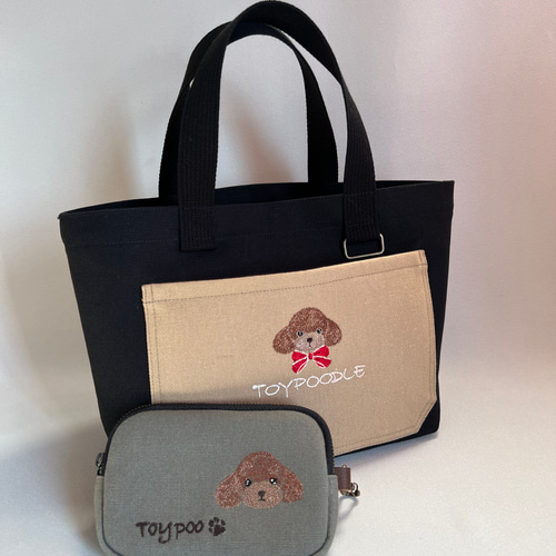 トイプードル刺繍入りトートバッグ 他　ハンドメイド トイプードル刺繍入りトートバッグ ハンドメイド