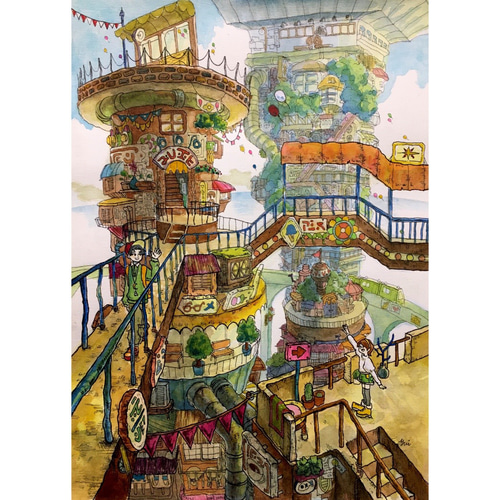 街十七 (ペン画・水彩画) イラスト 西村唯 通販 15459988｜Creema