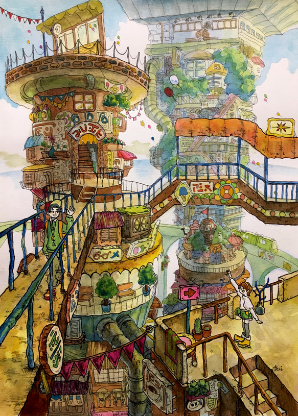 街十七 (ペン画・水彩画) イラスト 西村唯 通販 15459988｜Creema