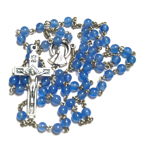 手編みロザリオ(長崎編み) ブルーメノウ(径4mm) 220611 その他